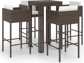 vidaXL Set mobilier bar de grădină cu perne, 5 piese, maro, poliratan