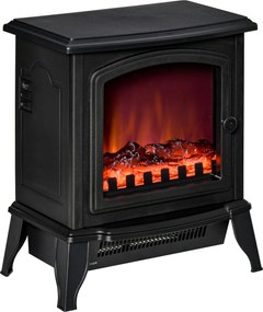 HOMCOM Șemineu Electric Portabil 1000W/2000W din ABS și Sticlă Negru | Aosom Romania