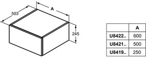 Dulap baie suspendat Ideal Standard Adapto, 50 cm, un sertar, alb lucios Alb lucios