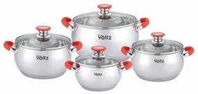 Set oale cu capac din sticla Oliver Voltz OV51210N8, 8 piese, inductie, Manere din silicon, Inox/Rosu