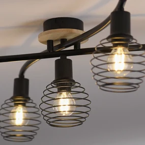 Plafoniera de design neagra cu lemn 5 lumini - Winsten