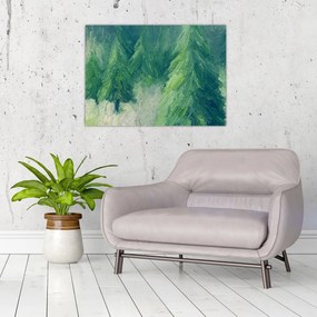 Tablou pe sticlă - Conifere pictate (70x50 cm)