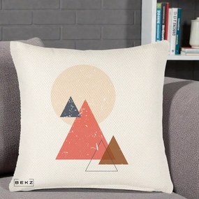 Perna Decorativa Geometric Munti si Soare, 40x40 cm, Crem Reliefat, Husa Detasabila, Perna Inclusa, BEKZ®