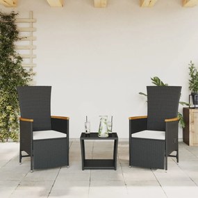 3277543 vidaXL Set mobilier de grădină cu perne, 3 piese, negru, poliratan