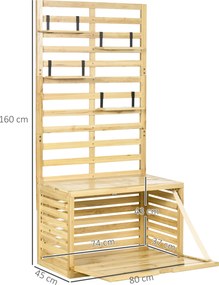 Outsunny Bancă de Depozitare pentru Grădină din Lemn de Brad cu Spalier Integrat și 4 Rafturi, Bancă de Depozitare Exterior Impermeabilă cu Închidere Magnetică, 80x45x160 cm, Culoare Lemn | Aosom Romania