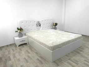 Set pat tapitat Viena, culoare alb, cu 2 noptiere Viena si saltea superortopedica lux 160 x 200 cm