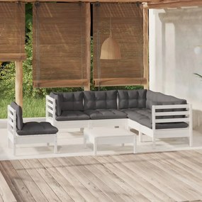 3096413 vidaXL Set mobilier de grădină cu perne, 6 piese, alb, lemn de pin