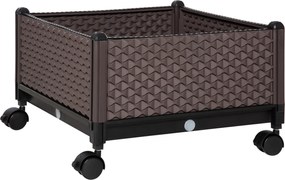 Outsunny Jardinieră din plastic cu roți și orificii de drenaj pentru cultivarea plantelor în exterior 50x50x33 cm Marrón | Aosom Romania