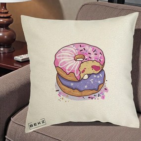 Perna Decorativa Donuts Roz si Mov, 40x40 cm, Ecru, Husa Detasabila, Perna Inclusa, BEKZ®