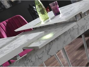 Set masa extensibila cu 6 scaune tapitate Homs cristal  bej-gri-picior-alb-170 x 80 cm