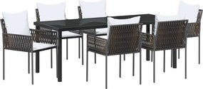 vidaXL Set de masă pentru grădină 7 pcs Maro și negru Ratan PE