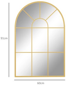 HOMCOM Oglindă de Perete Modernă în Formă de Arc cu Ramă și Cârlige, pentru Sufragerie și Hol, 91x60 cm, Auriu | Aosom Romania