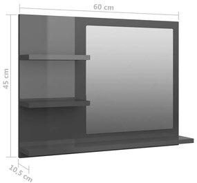 Oglinda de baie, gri extralucios, 60 x 10,5 x 45 cm, PAL gri foarte lucios