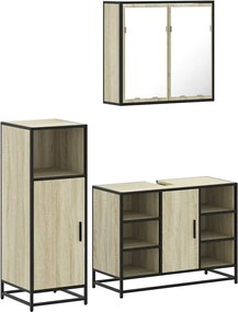 vidaXL Set mobilier de baie, 3 piese, stejar sonoma, lemn prelucrat