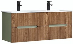 Trent 120 dulap de baie inferior cu chiuvetă ceramică (4 sertare) stejar verde-oliv-sunset