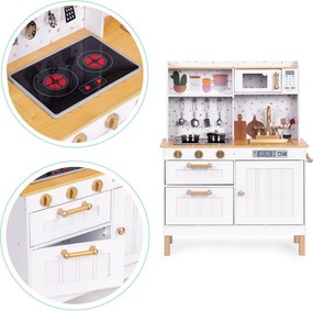 Bucătărie mare din lemn cu dulapuri cu deschidere LED și 7 accesorii