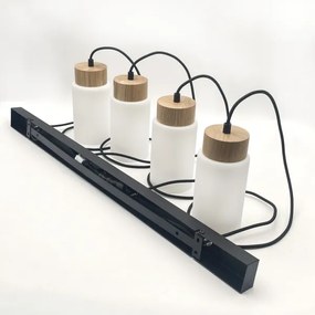 Lustră suspendată pe cablu MARKUS, 4 x E27, 15W, 230V, negru/stejar