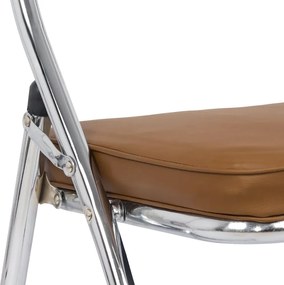 Scaun pliant maro HRC 607 din piele sintetică și cadru metalic cromat