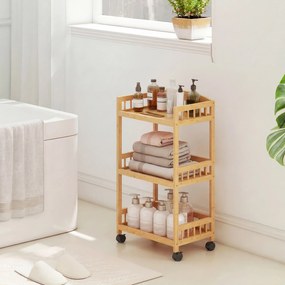 HOMCOM Cărucior de bucătărie cu 3 nivele, căruț de servire cu spațiu de depozitare, raft de bucătărie pe roți, pentru bucătărie baie birou lemn natural | Aosom Romania