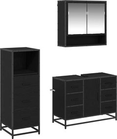 vidaXL Set de mobilier pentru baie 3 pcs Stejar Negru Lemn compozit