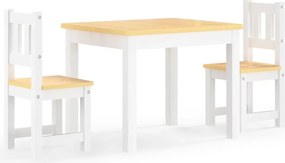 vidaXL Set masă&scaune pentru copii, 3 piese, alb și bej, MDF