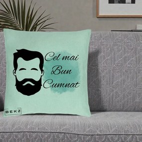 Cadou pentru Cumnat - Perna Personalizata Cel mai Bun Cumnat cu Portret Barbat si Pete Teal, 40x40 cm, Verde Menta, Husa Detasabila, Perna Inclusa, BEKZ®
