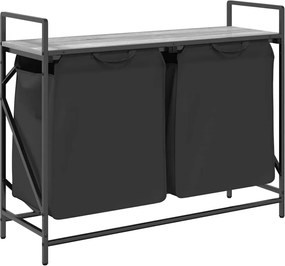 vidaXL Coș de rufe 2 compartimente cu raft sonoma gri
