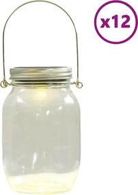 vidaXL Lampă solară din sticlă pentru exterior, 12 buc., alb cald