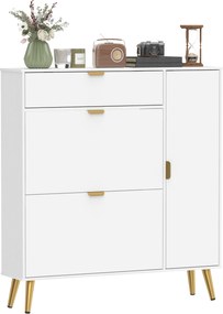 HOMCOM Dulap pentru pantofi 12 perechi, dulap pentru încălțăminte, 2 sertare basculante, 4 compartimente, 99,4x23,8x106,6cm, alb | Aosom Romania