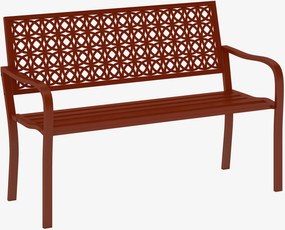 Outsunny Bancă exterioară, bancă de grădină din oțel, spătar decupat, cotiere, pentru 2 persoane, Roșu | Aosom Romania