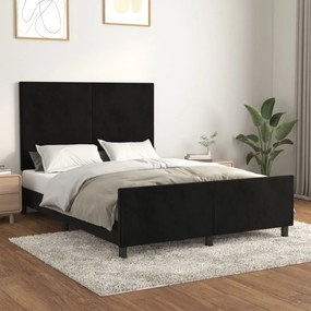 Cadru de pat cu tablie, negru, 140x190 cm, catifea Negru, 140 x 190 cm, Design simplu