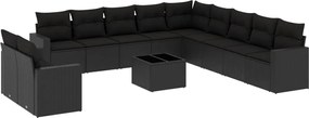 vidaXL Set canapele de grădină, 12 piese, cu perne, negru, poliratan