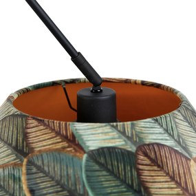Lampă Pandantiv Negru cu Abajur Dublu din Catifea, Design Frunze și Bej - Blitz