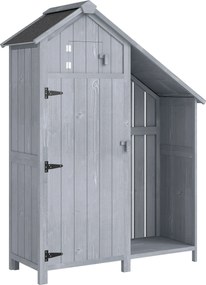 Outsunny Dulap de grădină din lemn pentru exterior, rezistent la intemperii, magazie pentru unelte cu acoperiş bituminos, poliţă 129 x 51,5 x 180 cm Gri | Aosom Romania