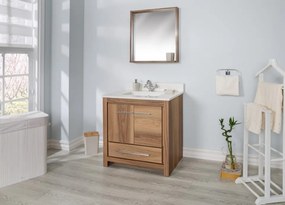 Set Mobilier Baie Superior 30, Include Dulap Baza cu Lavoar și Oglinda, 75 cm, Nuc