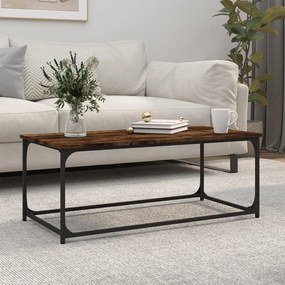 823299 vidaXL Măsuță cafea stejar fumuriu 102x50x40 cm lemn prelucrat și fier