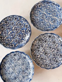 Platou pe picior din ceramică pictată manual, Ø 25 x H 9 cm, albastru, „Miranda"