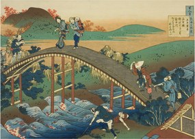 Tablou pe sticlă - Katsushika Hokusai, Ariwara no Narihirafrom the series One Hundred, Poems Explained by the Nurse (Hyakunin isshu uba ga etoki), rep (70x50 cm)