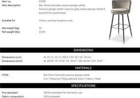 Scaun de bar pivotant design LUX Grenada, catifea Savona greige