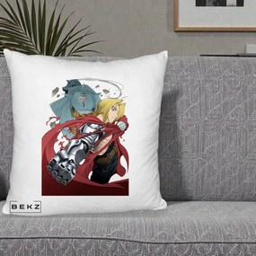 Perna Personalizata Fullmetal Alchemist Brotherhood Edward si Al Poster, 40x40 cm, Alb Pufos, Husa Detasabila, Perna Inclusa, BEKZ®