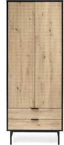 Dulap MURANO, stejar artisan/negru, cu 2 usi si 2 sertare, 80x53x205 c