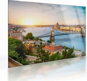 Tablou pe sticlă cu orașul Budapesta și râu (70x50 cm)