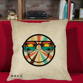 Perna Decorativa Smiley Face Retro Sunset Palmieri, 40x40 cm, Crem, Husa Detasabila, Perna Inclusa, BEKZ®