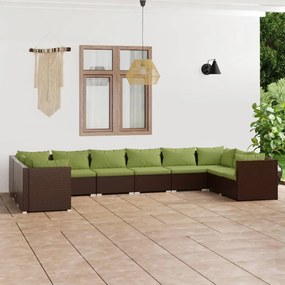 Set mobilier de gradina cu perne, 10 piese, maro, poliratan maro si verde, 4x colt + 6x mijloc, 1