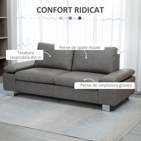 HOMCOM Canapea moderna dubla de lux cu 2 locuri, canapea tapitata cu brate reglabile pentru camera de zi, birou, gri | Aosom Romania
