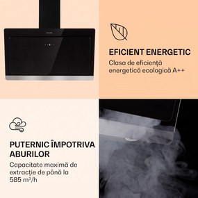 Klarstein Aurora 90, Hotă, 585 m³/h, 90 cm, hotă de coș de fum, lumină de fundal, clasa de eficiență energetică A++