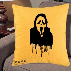 Perna Personalizata Halloween Ghostface Scream Picurand, 40x40 cm, Galben, Husa Detasabila, Perna Inclusa, BEKZ®