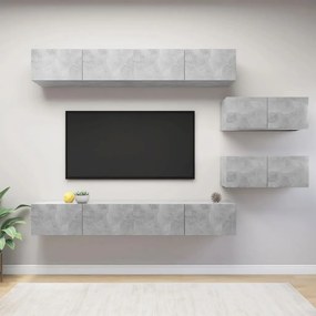 3079148 vidaXL Set de dulapuri TV, 6 piese, gri beton, lemn prelucrat