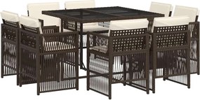 vidaXL Set mobilier de grădină cu perne, 9 piese, maro, poliratan