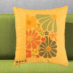 Perna Decorativa Flori Grafice Pastel Multicolor, 40x40 cm, Galben, Husa Detasabila, Perna Inclusa, BEKZ®